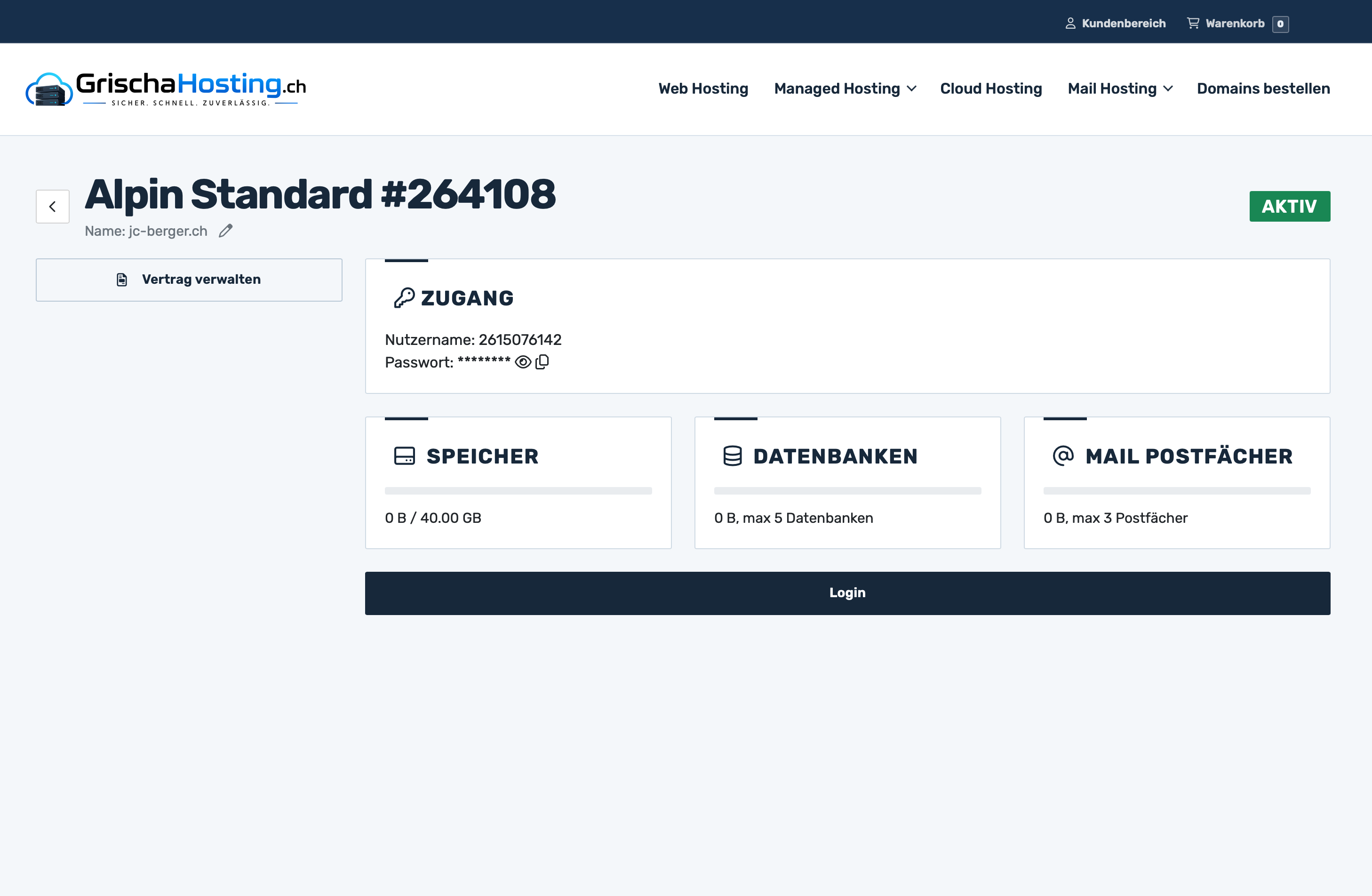 Vertrags Übersicht bei GrischaHosting