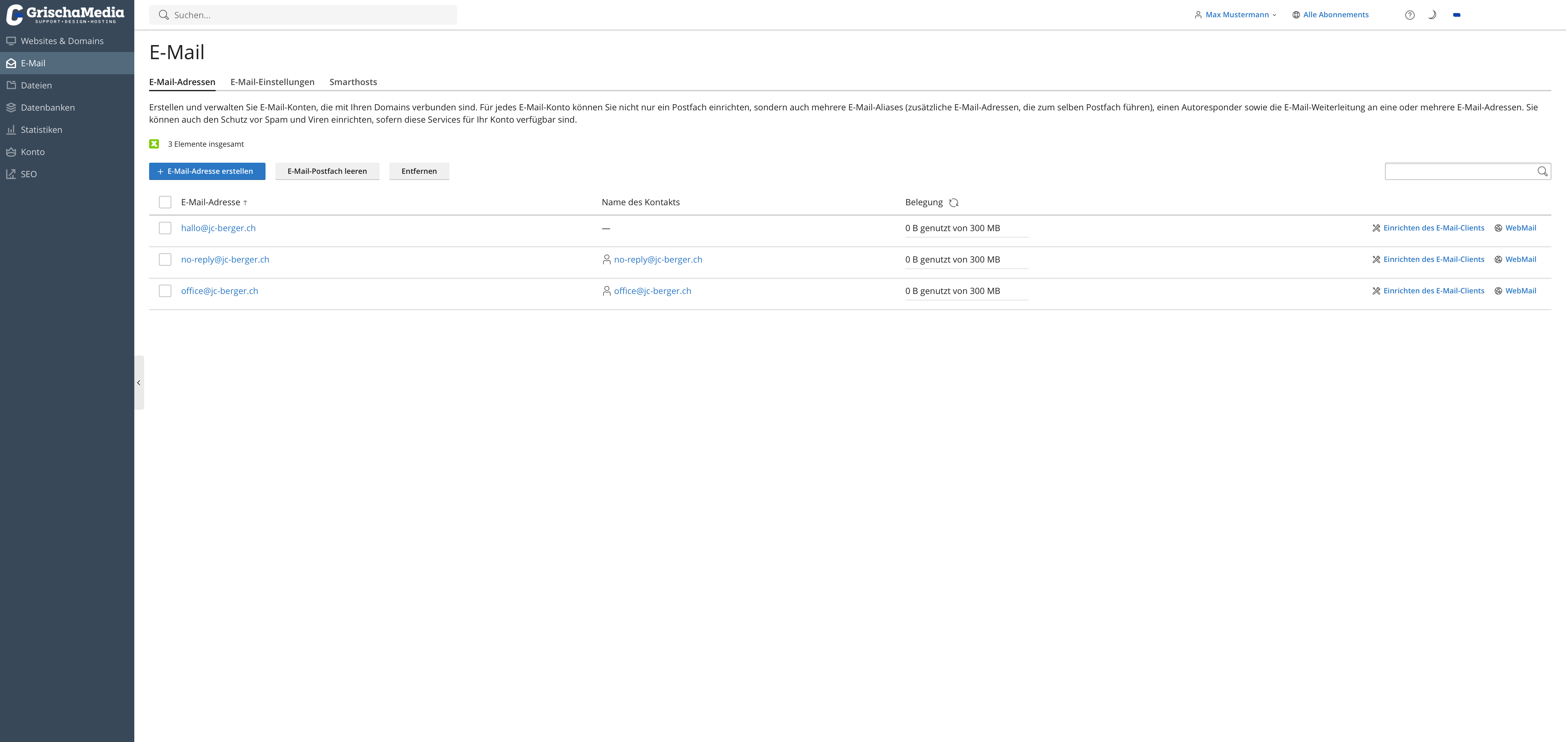 E-Mail Verwaltung in Plesk