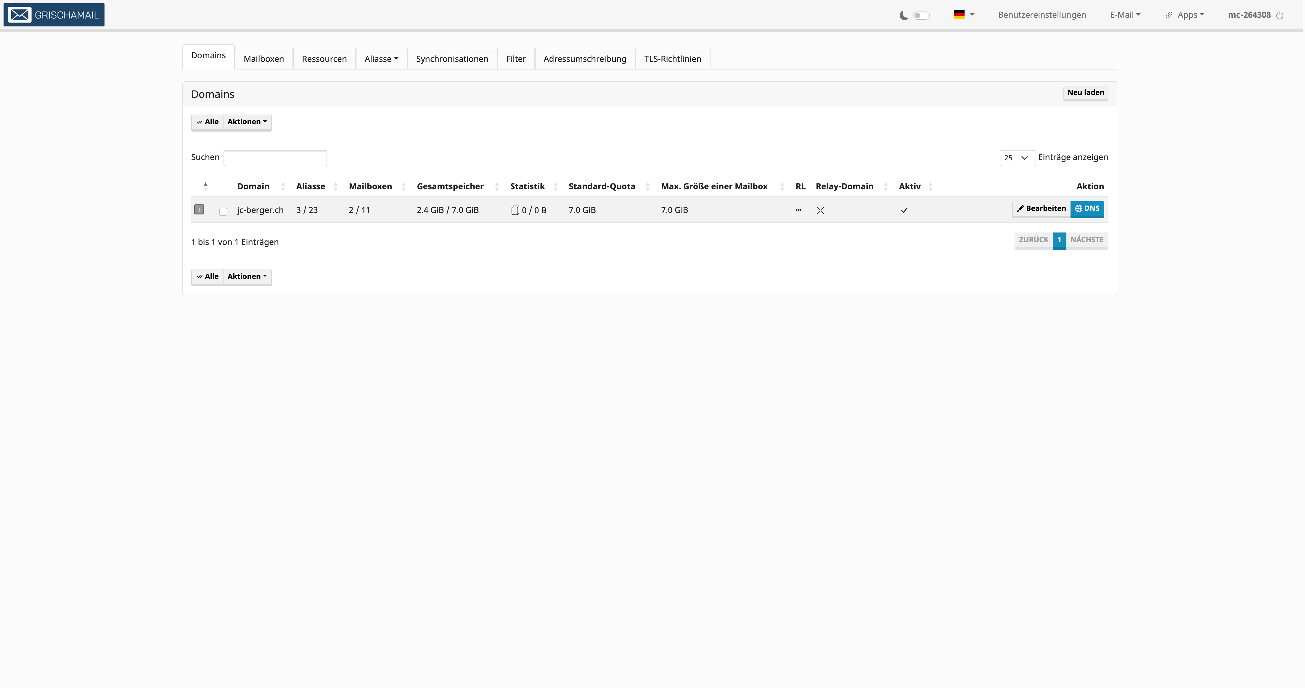 Domain Verwaltung in Mail Plus